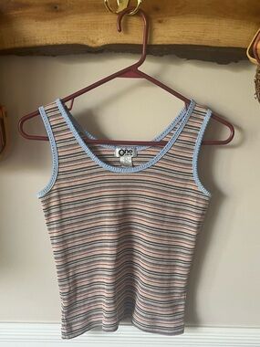 Vintage 90s Y2K One Step Up Energie Striped Crazy Stripe Coquette Tank Top L